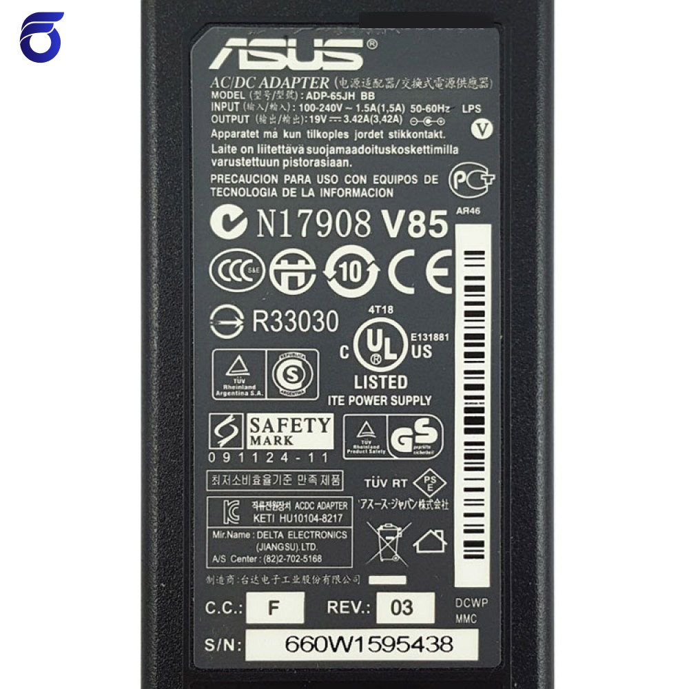 آداپتور لپ تاپ ایسوس 19V 3.42A Gimo Plus زنبوکی سرفیش بزرگ-مستطیلی
