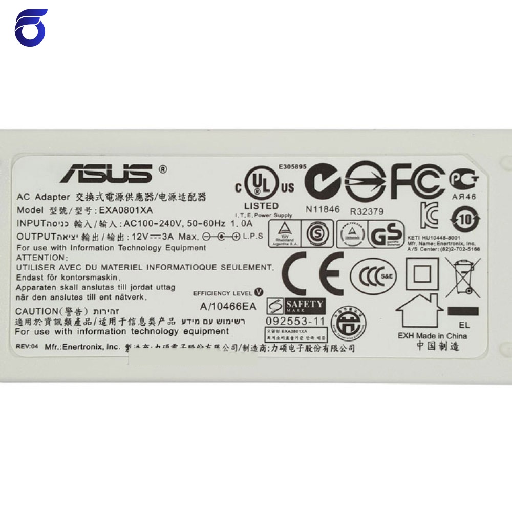 آداپتور لپ تاپ ایسوس 12V 3A Gimo Plus سفید