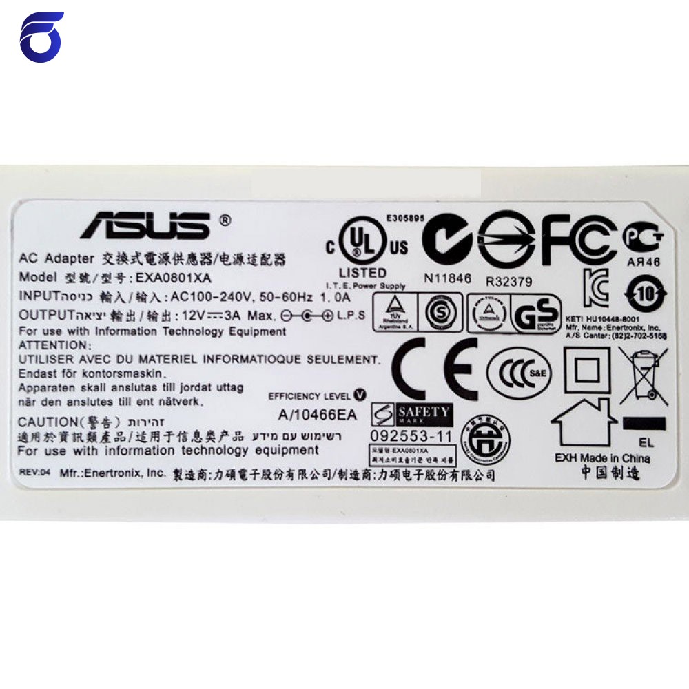 آداپتور لپ تاپ ایسوس 12V 3A Gimo Plus کابل دوتایی